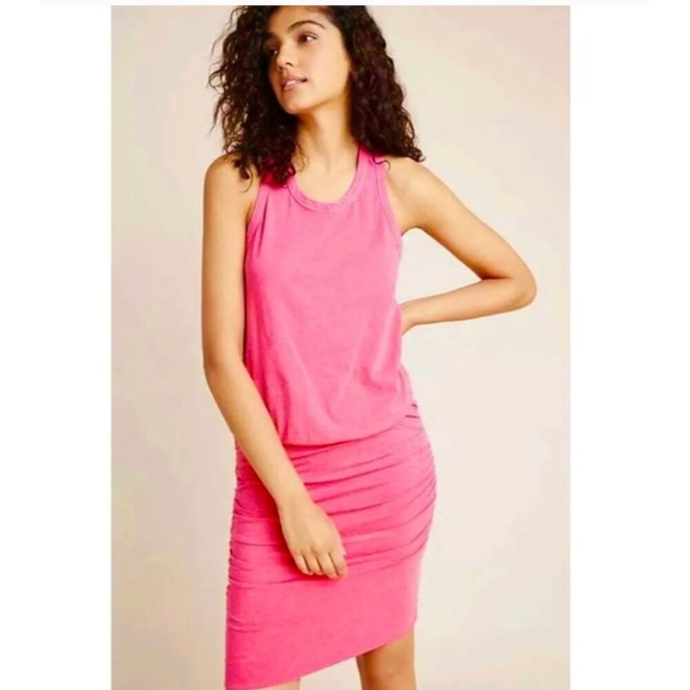 SUNDRY NWT U-Neck Hot Pink Size 2‎ Medium Dress Ruched Sleeveless Sundress